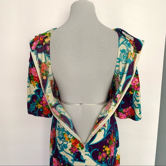 Vintage 60s Hawaiian Floral Barkcloth Maxi Dress - Picture 10 of 15